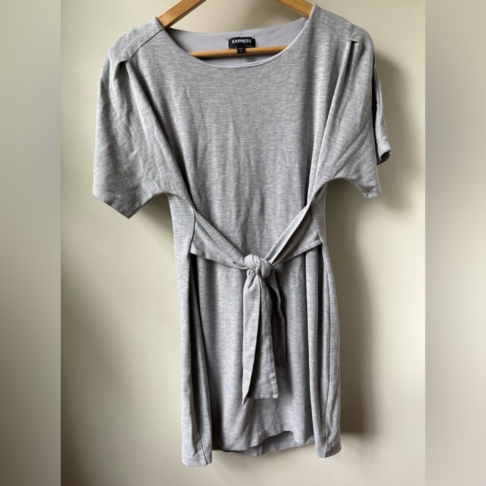 EXPRESS Jersey Knit Tie Front Dress Heather Gray Casual Comfy Soft Dolman S